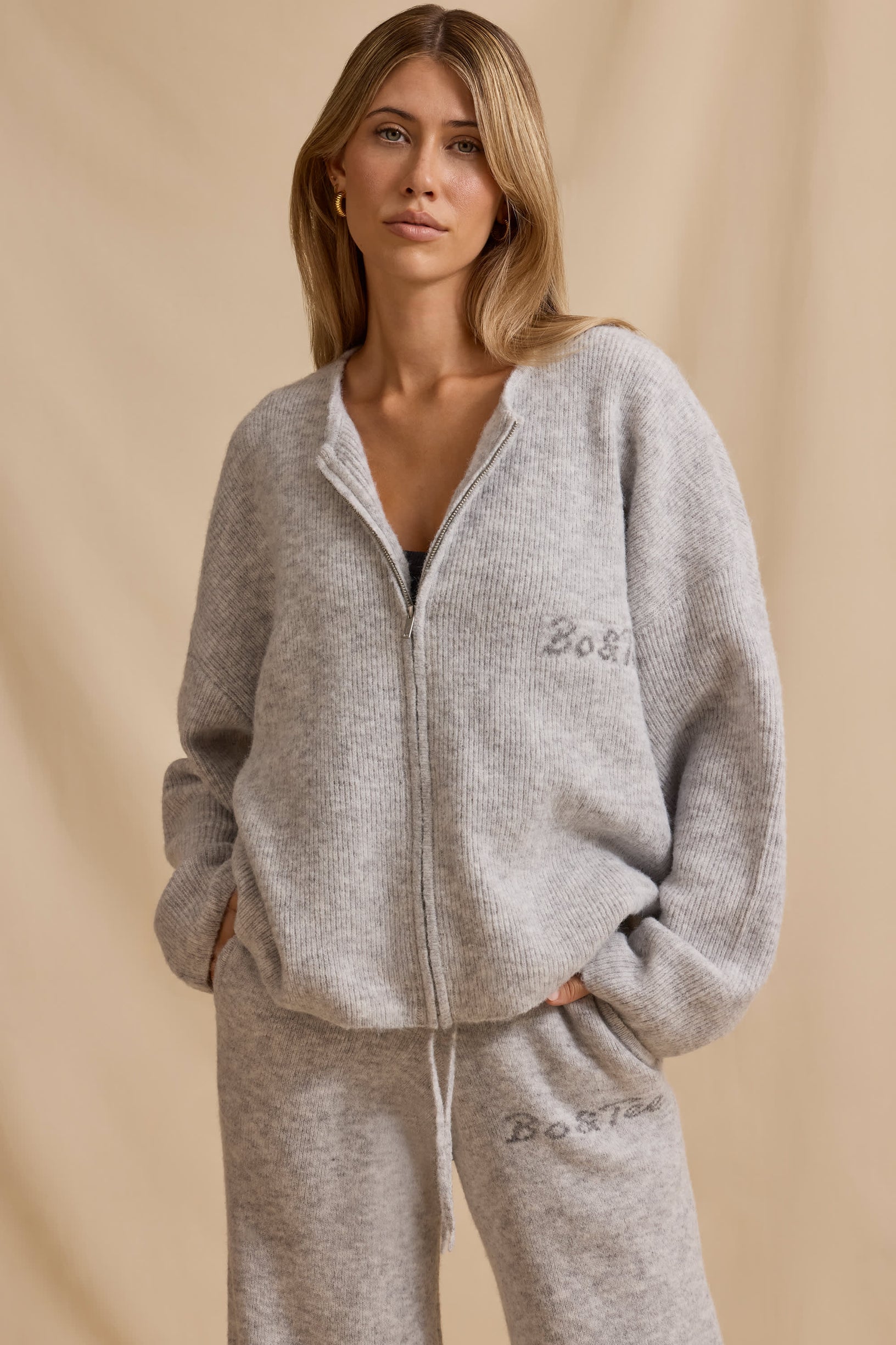 Oversized Zip-Up Cardigan in Ice Marl - 1