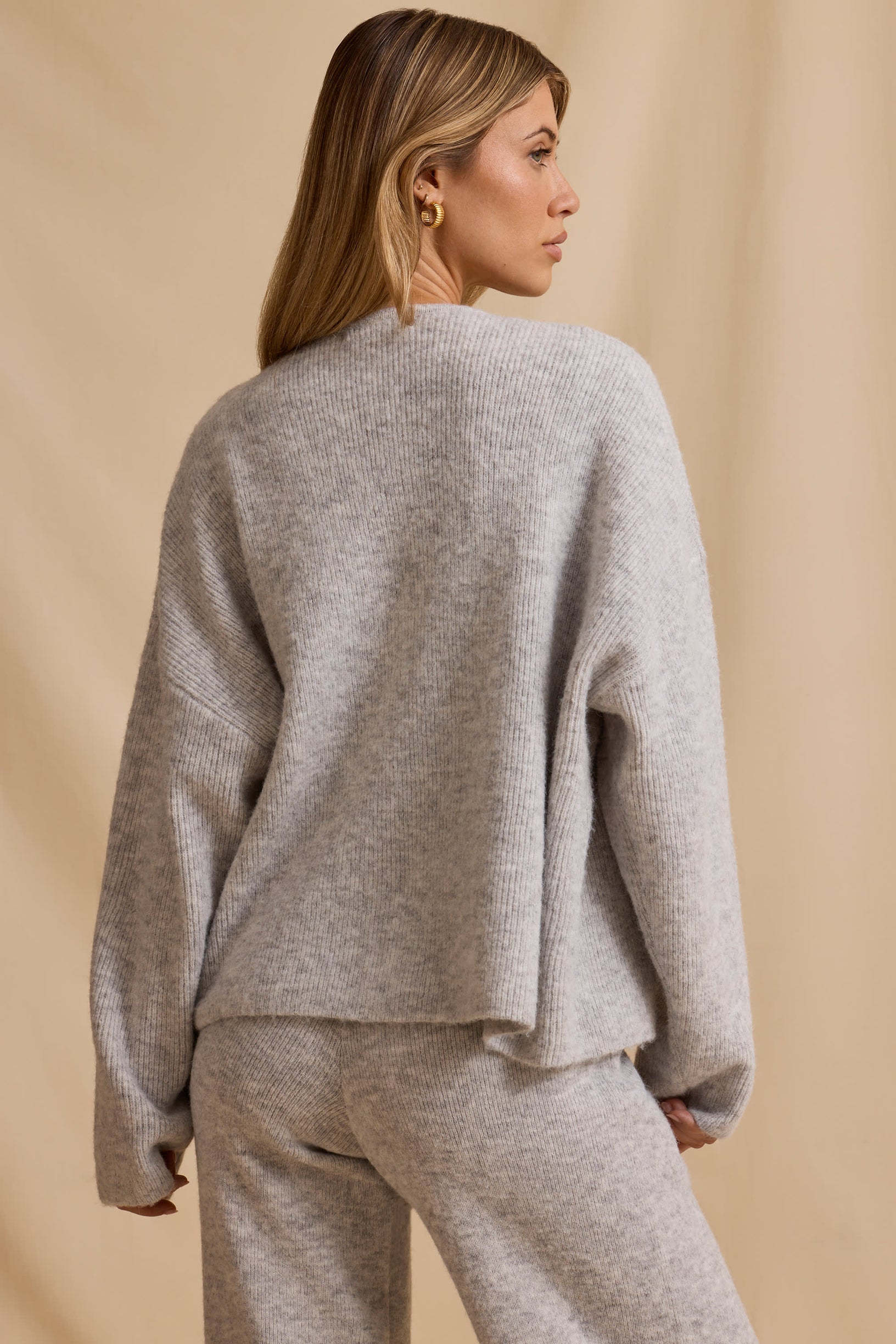 Oversized Zip-Up Cardigan in Ice Marl - 2