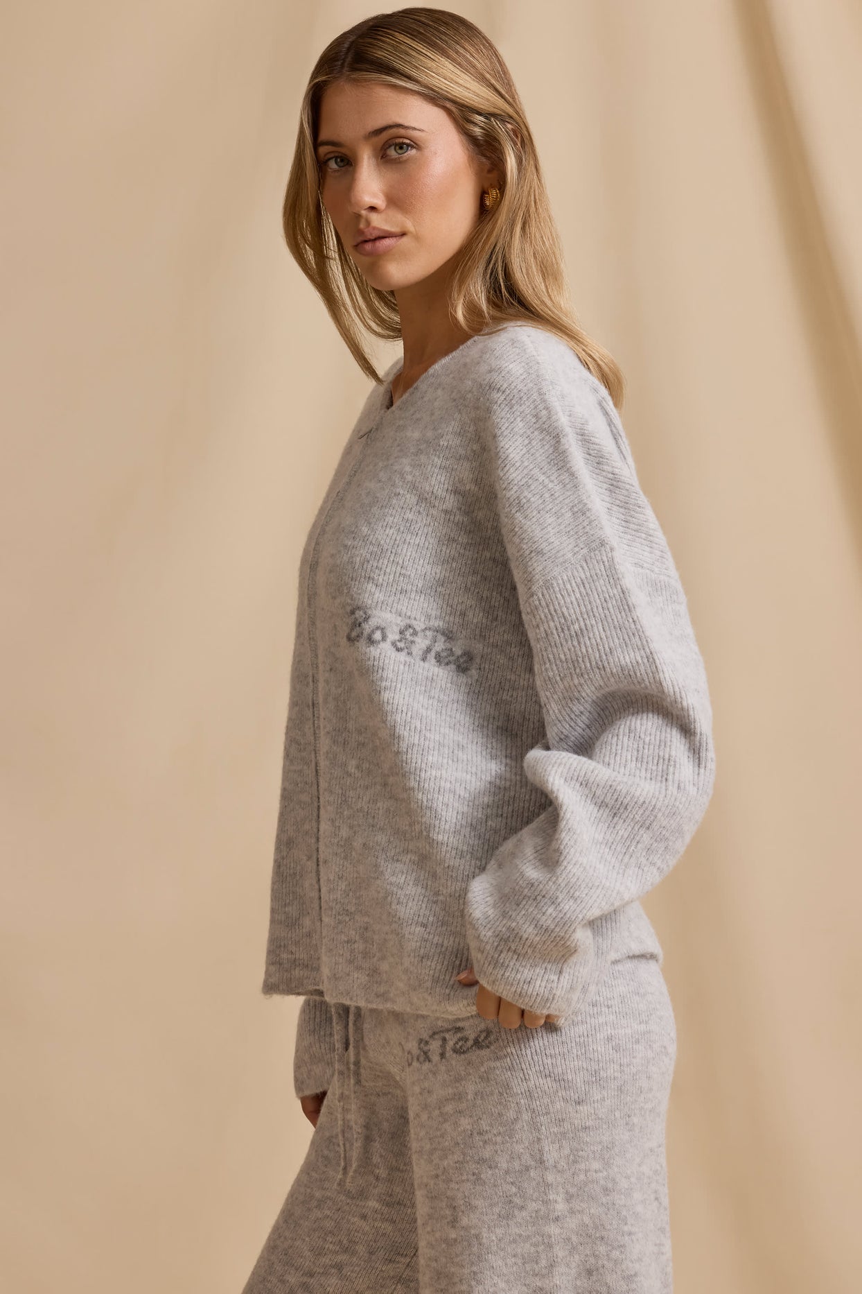 Oversized Zip-Up Cardigan in Ice Marl - 3