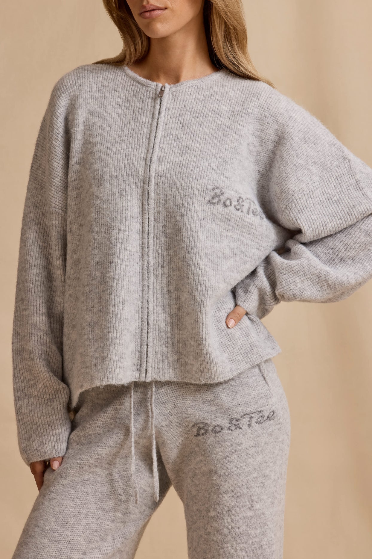 Oversized Zip-Up Cardigan in Ice Marl - 4