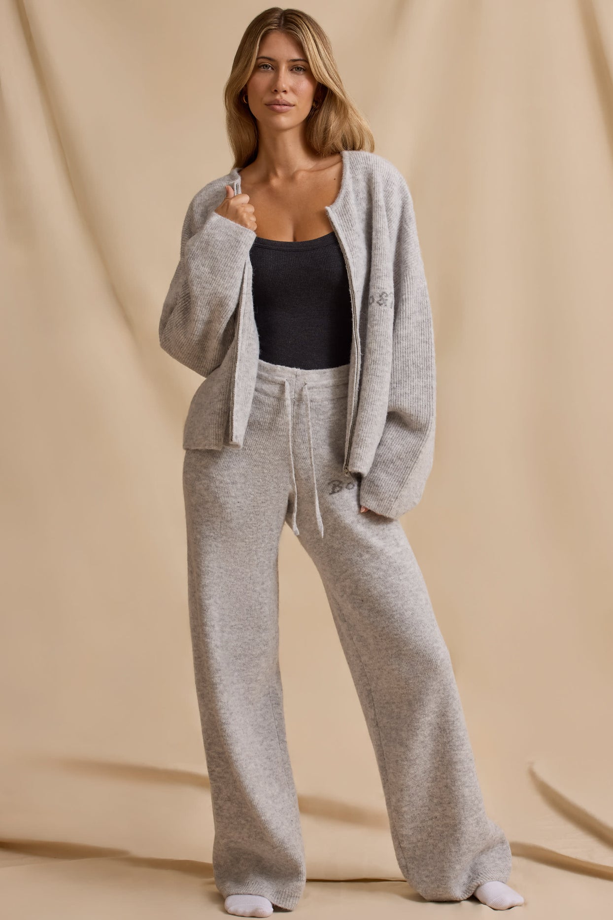 Oversized Zip-Up Cardigan in Ice Marl - 5