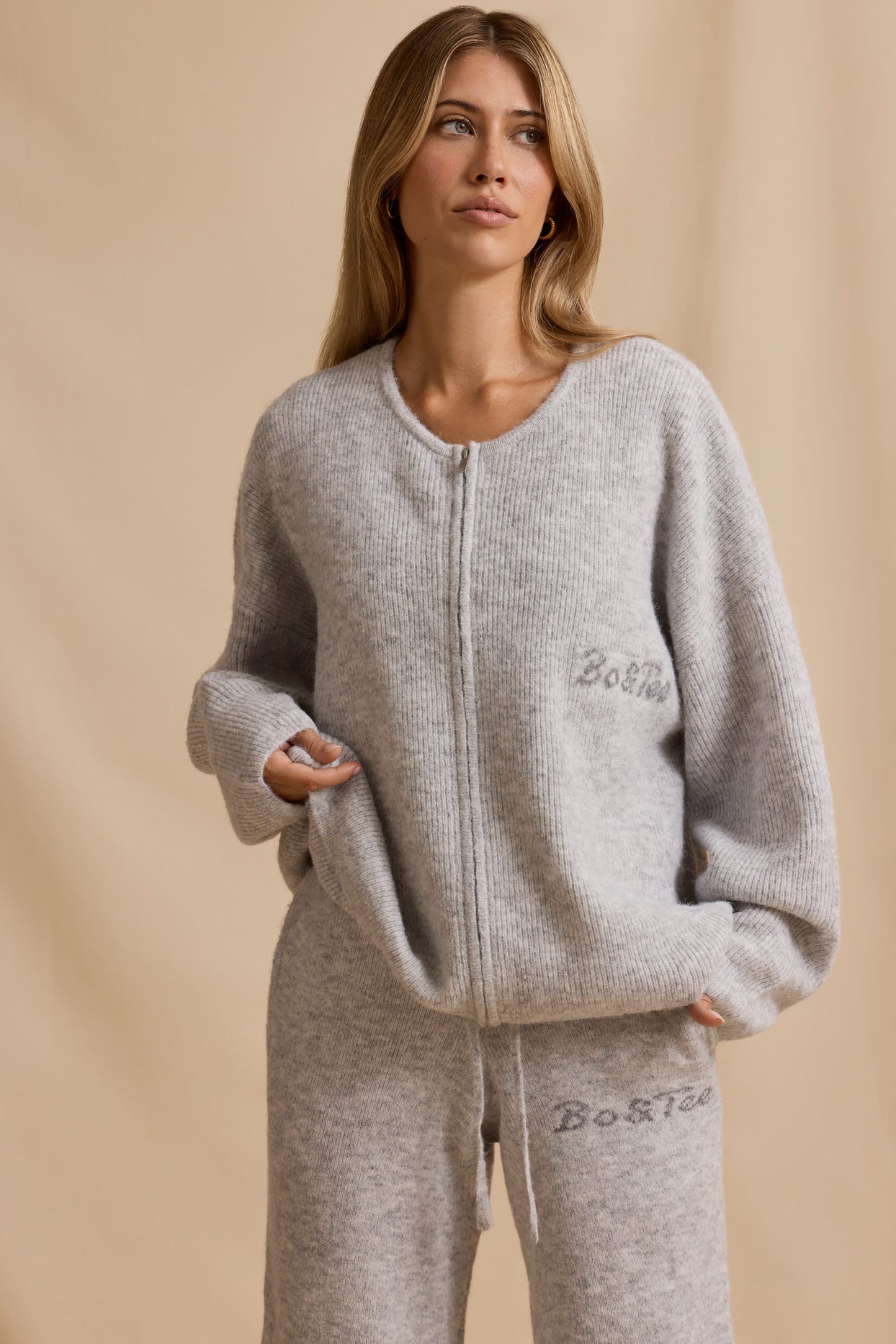 Oversized Zip-Up Cardigan in Ice Marl - 6