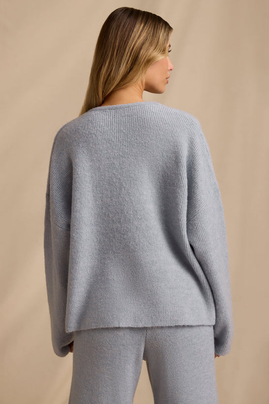 Oversized Zip-Up Cardigan in Soft Blue