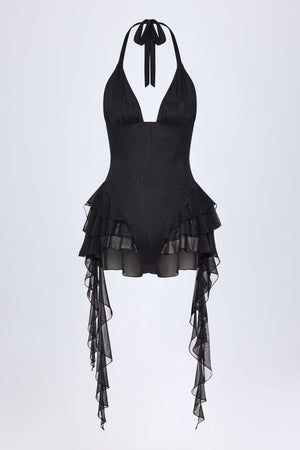 Ruffled Halterneck Bodysuit in Black