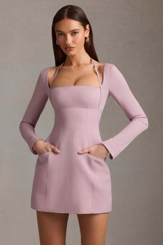 Pinstripe Structured A-Line Mini Dress in Mauve