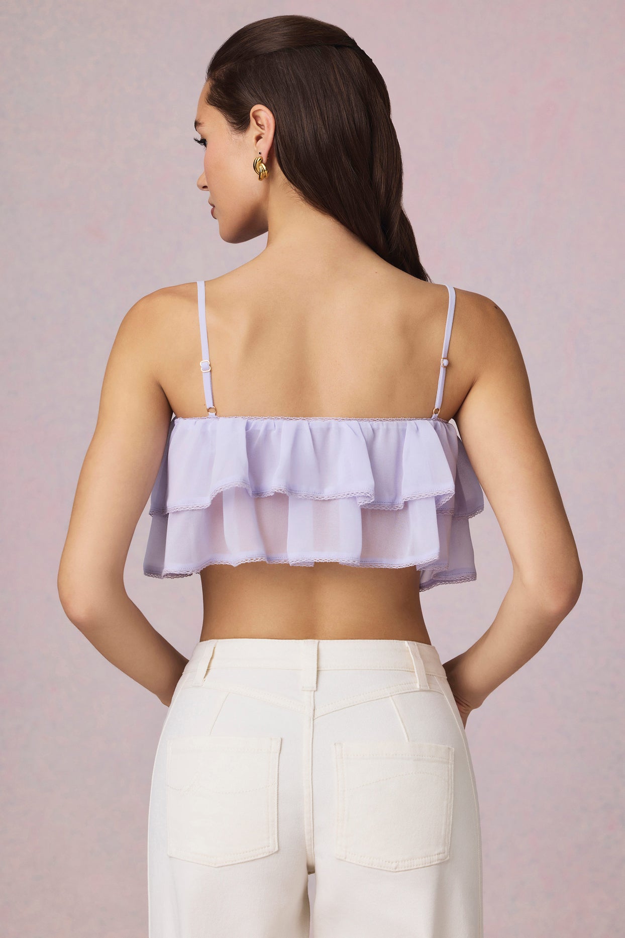 Ruffled Cropped Camisole Top in Lilac - 3