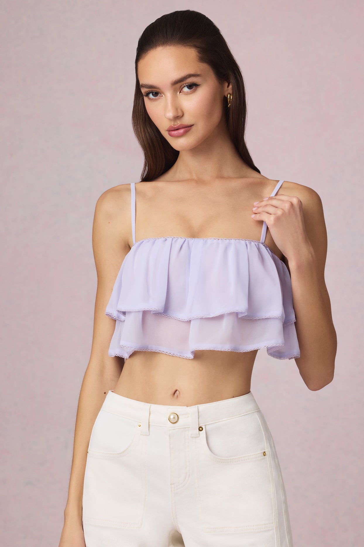 Ruffled Cropped Camisole Top in Lilac - 6
