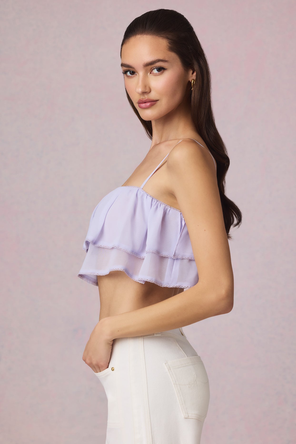 Ruffled Cropped Camisole Top in Lilac - 7