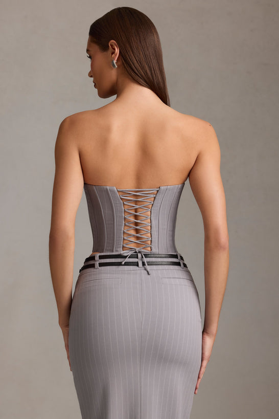 Pinstripe Lace-Up Corset Top in Grey