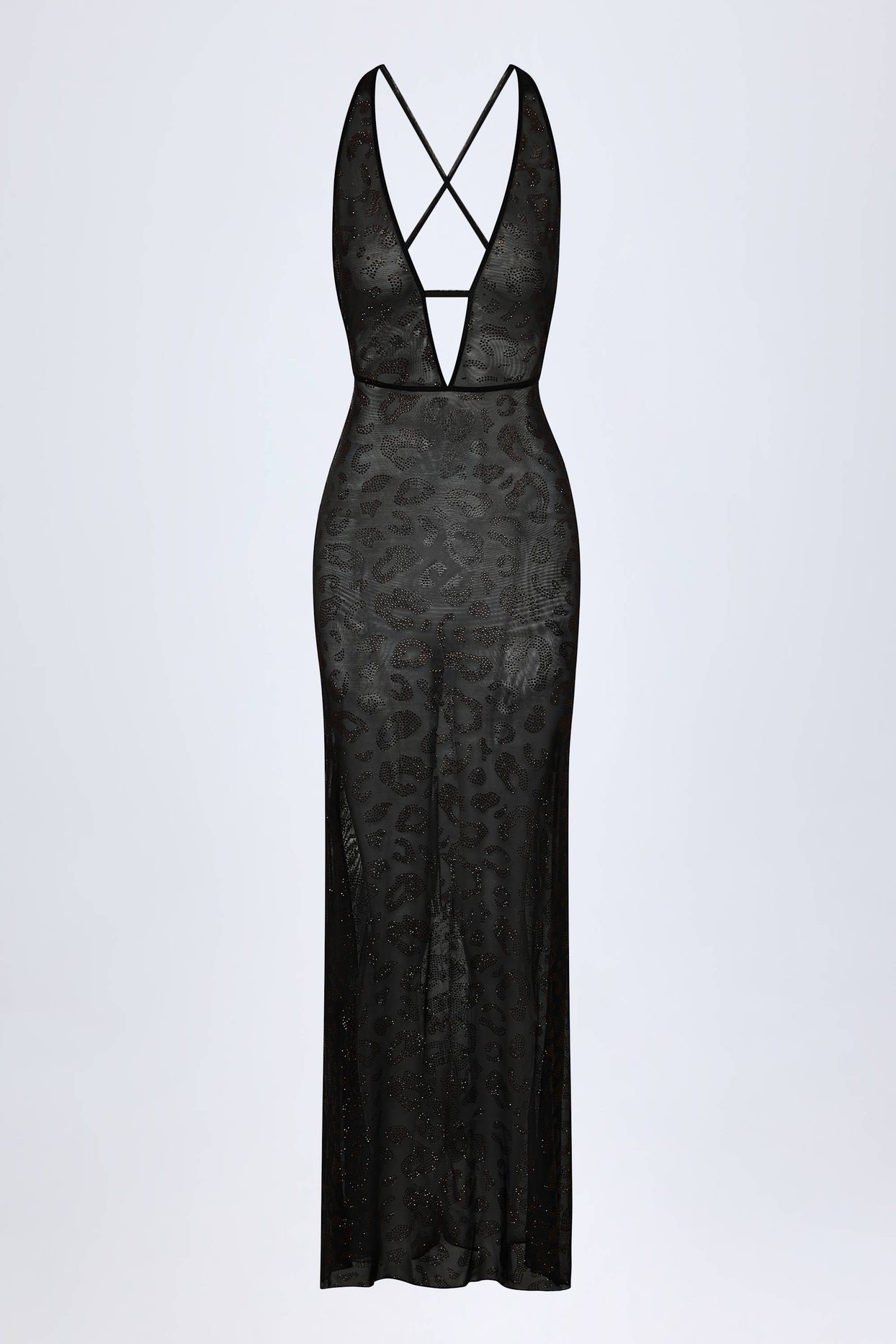 Embellished Backless Maxi Dress in Black - 3