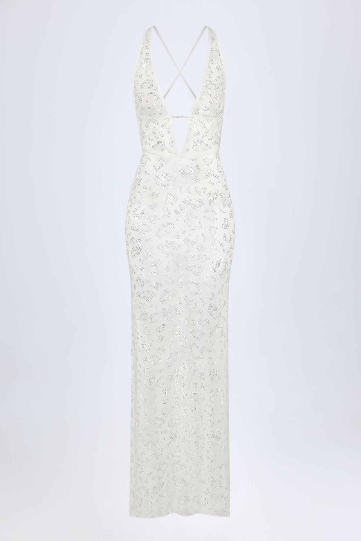 Embellished Backless Maxi Dress in White - 3