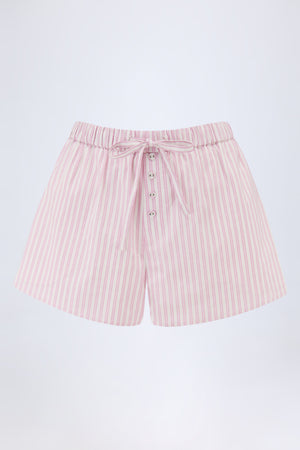 Mid-Rise Cotton-Poplin Shorts in Pink Stripe