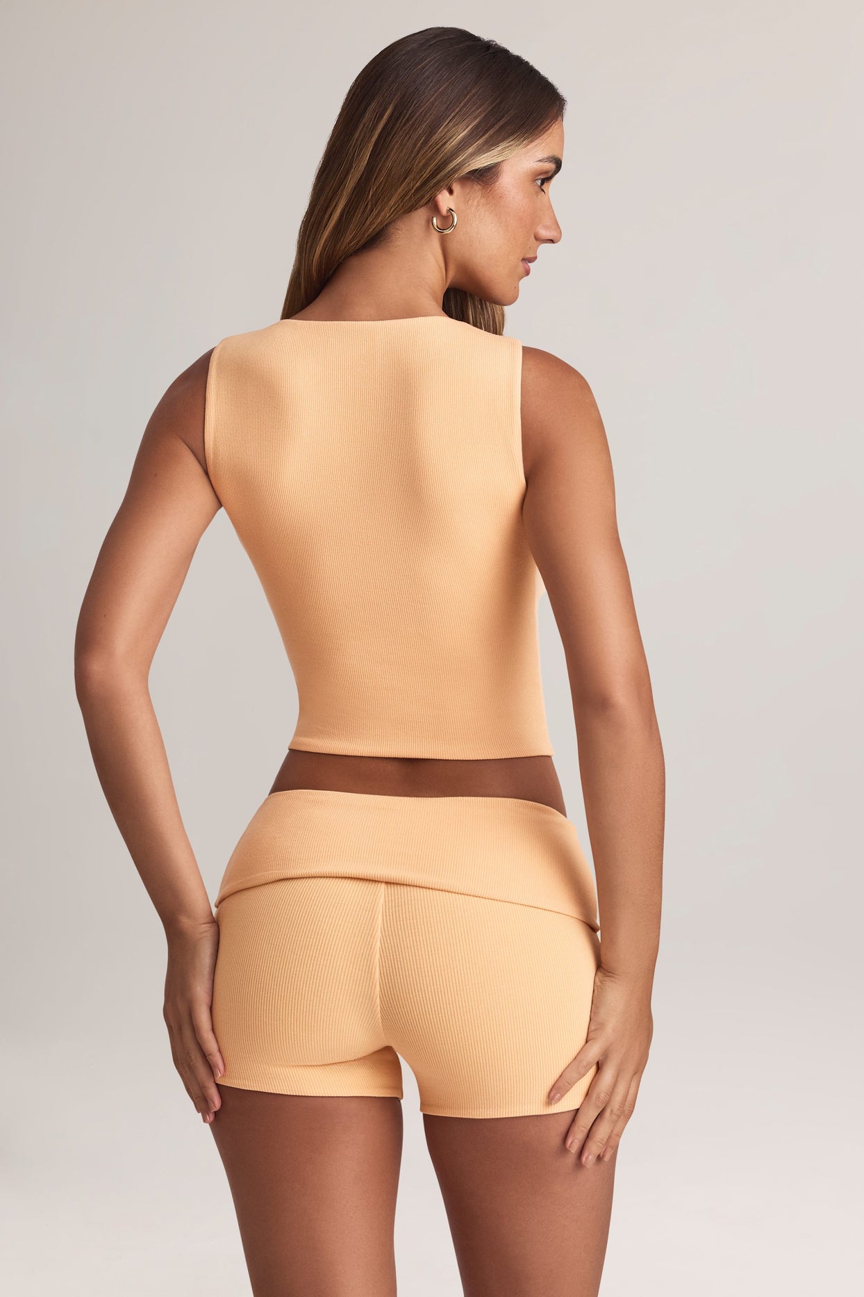 Modal Ribbed Button-Up Vest Top in Peach - 2