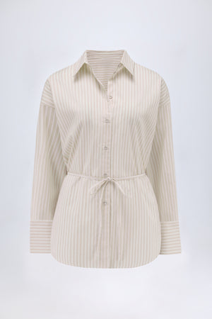 Oversized Cotton-Poplin Shirt in Taupe Stripe