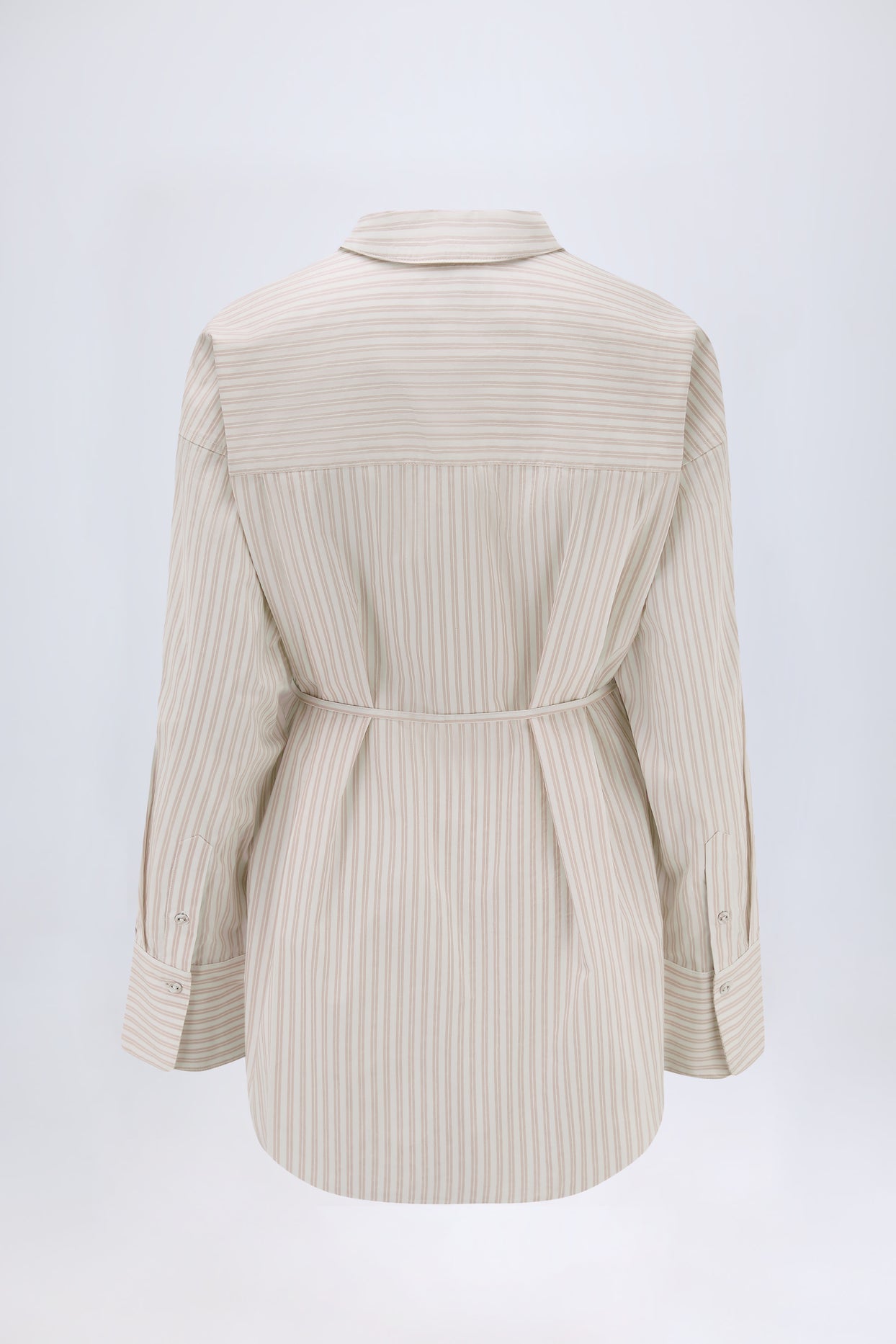 Oversized Cotton-Poplin Shirt in Taupe Stripe - 3