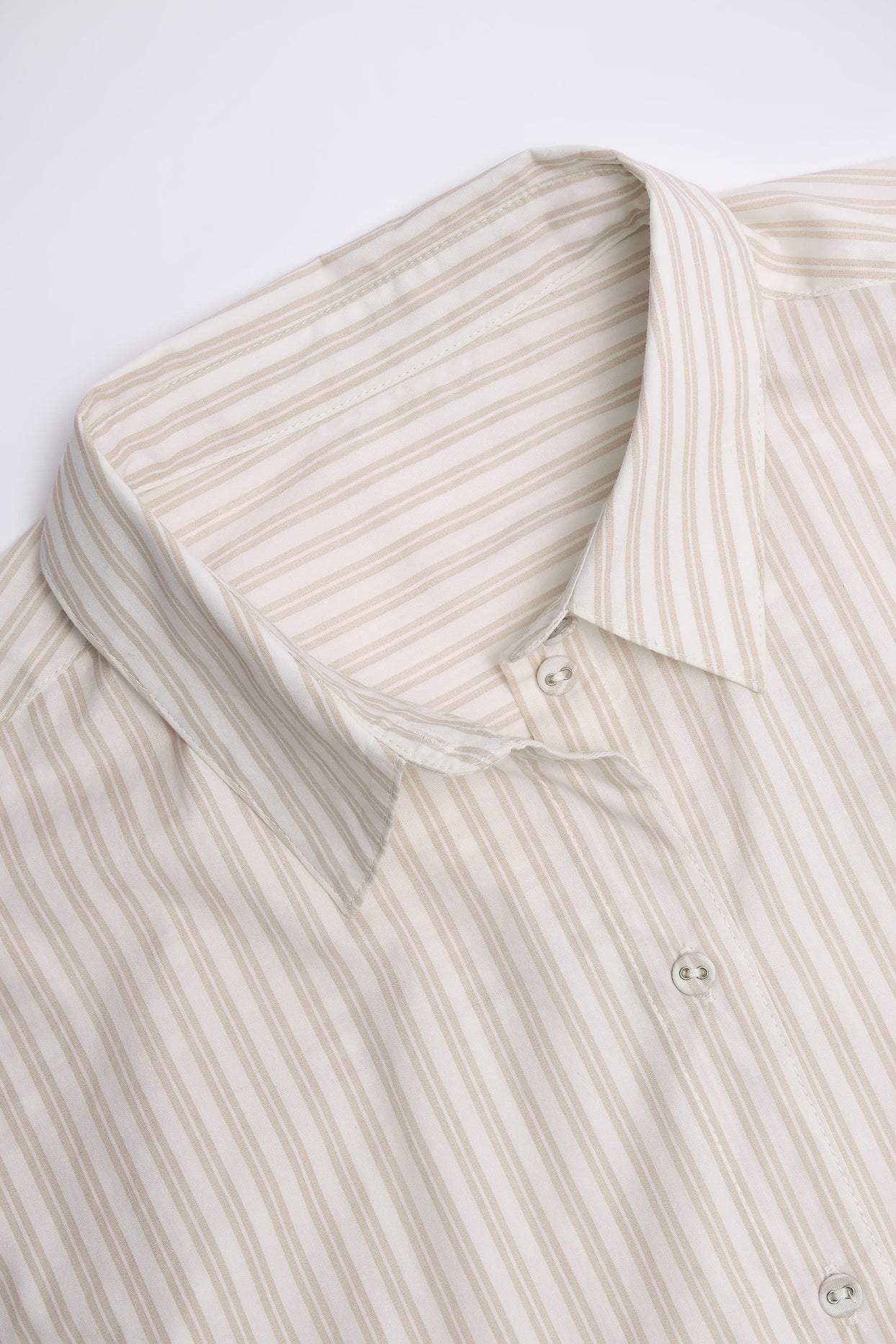 Oversized Cotton-Poplin Shirt in Taupe Stripe - 4