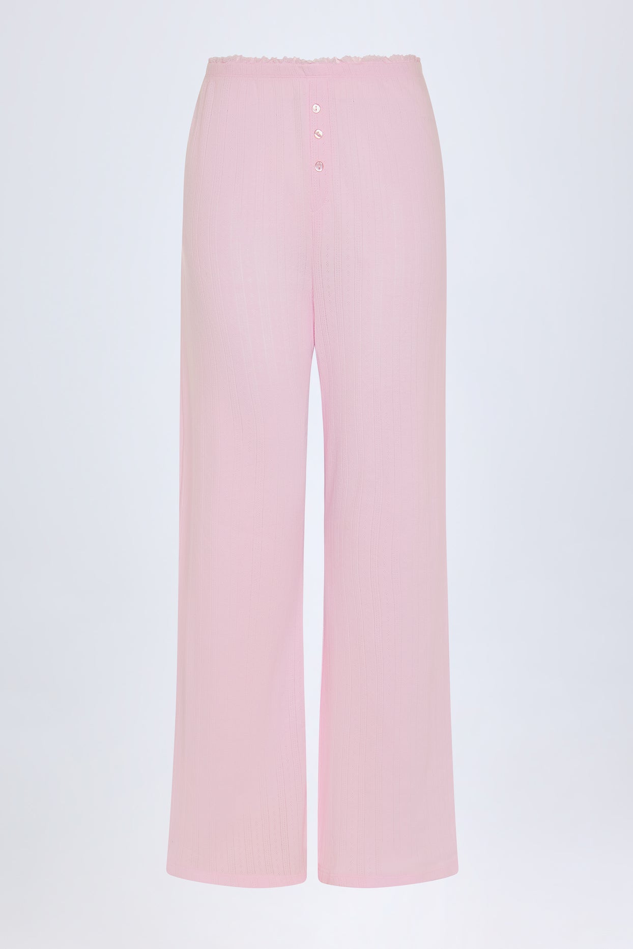 Pointelle Mid-Rise Straight-Leg Trousers in Baby Pink - 3