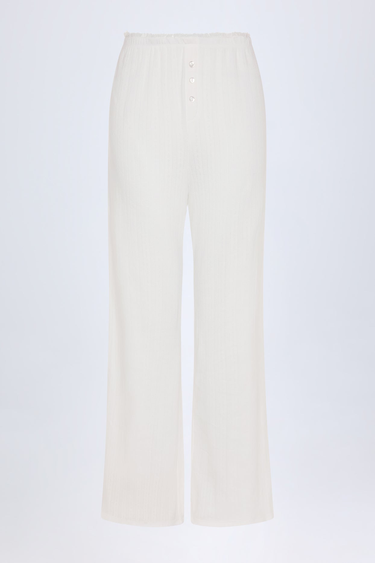 Pointelle Mid-Rise Straight-Leg Trousers in White - 3