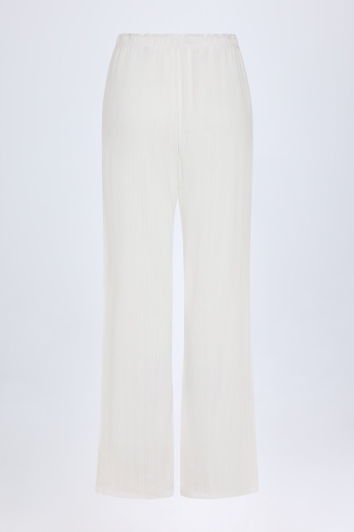 Pointelle Mid-Rise Straight-Leg Trousers in White - 4