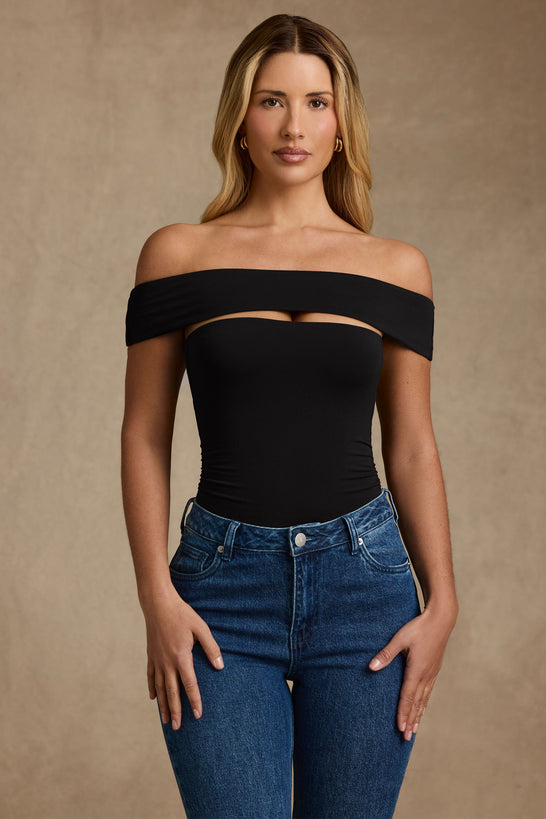 Modal Cut-Out Off-Shoulder Bodysuit in Black