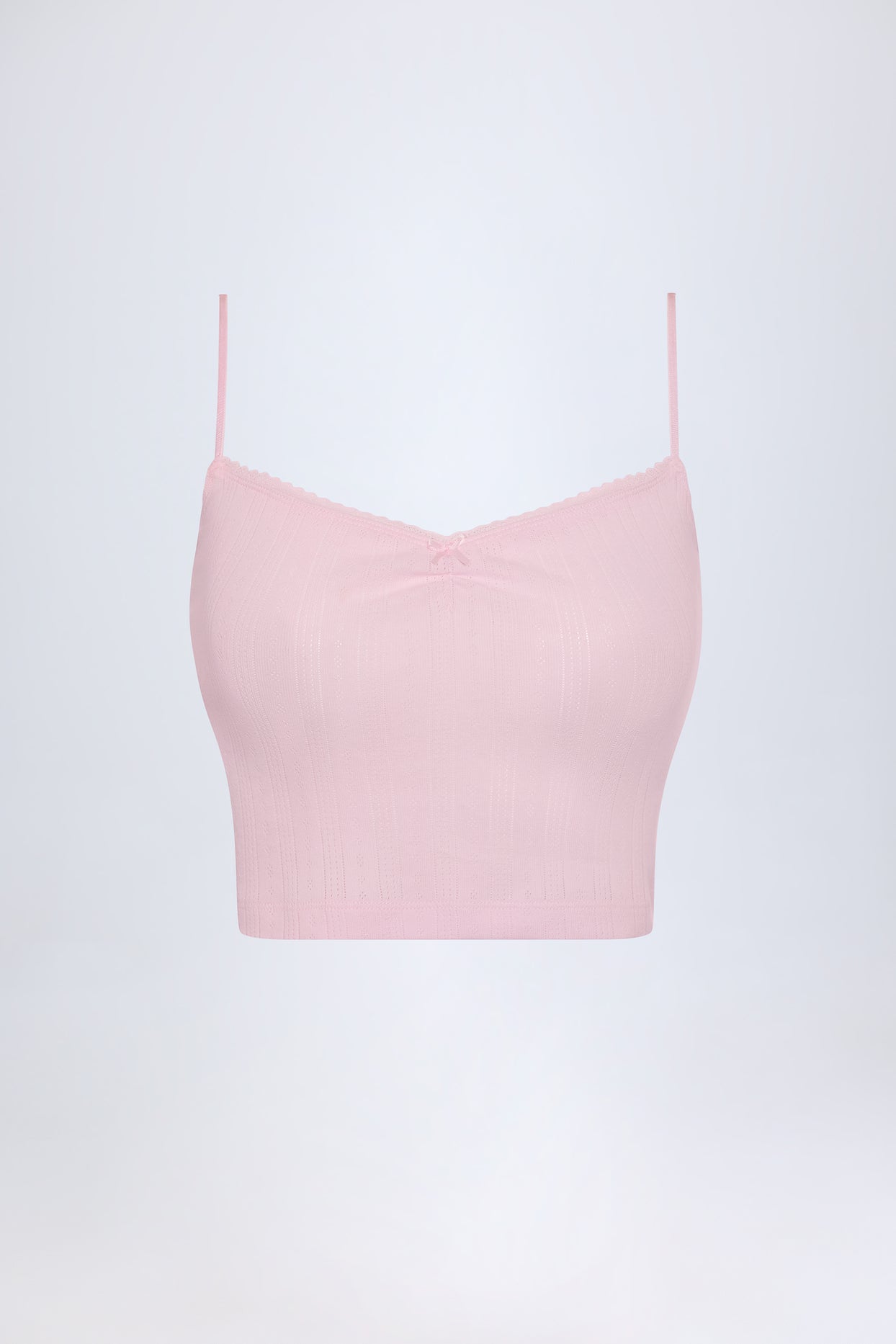 Pointelle Ruched Camisole Crop Top in Baby Pink - 3