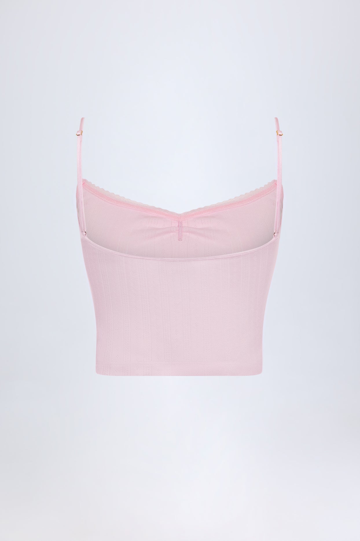Pointelle Ruched Camisole Crop Top in Baby Pink - 4