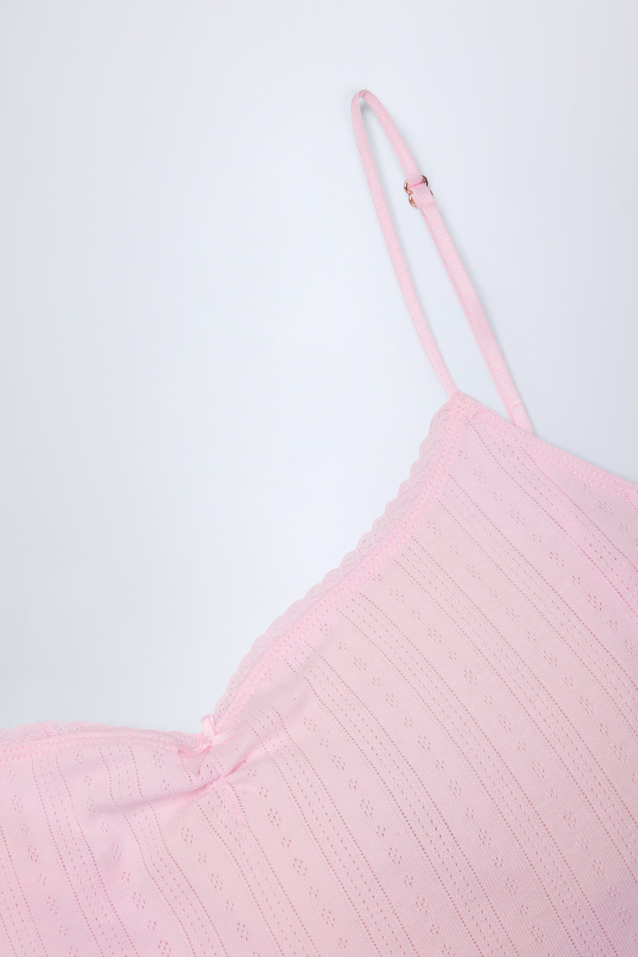 Pointelle Ruched Camisole Crop Top in Baby Pink - 5