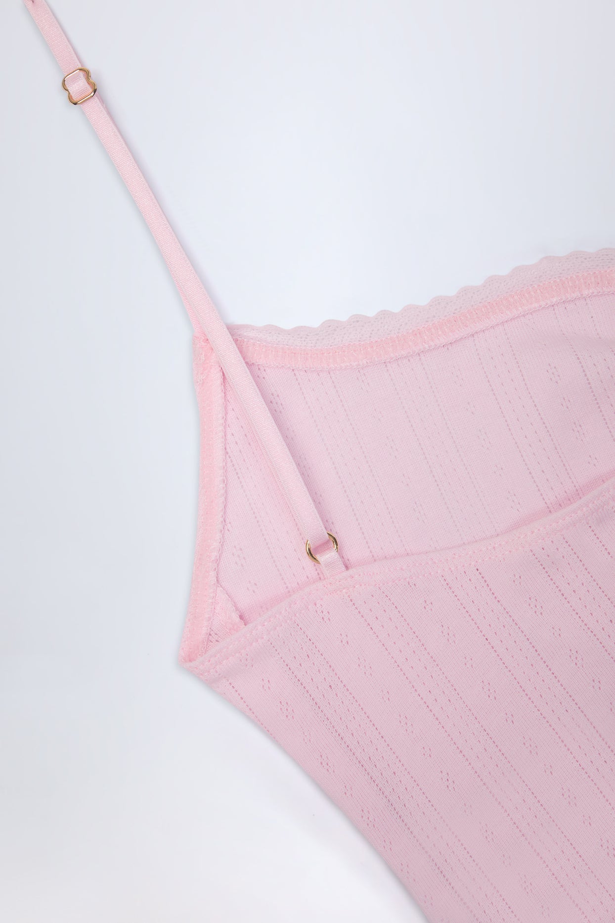 Pointelle Ruched Camisole Crop Top in Baby Pink - 6