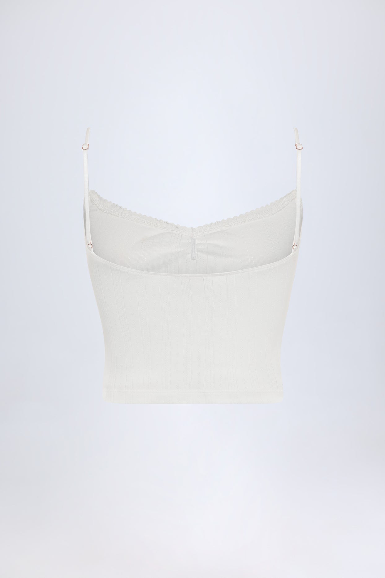 Pointelle Ruched Camisole Crop Top in White - 4