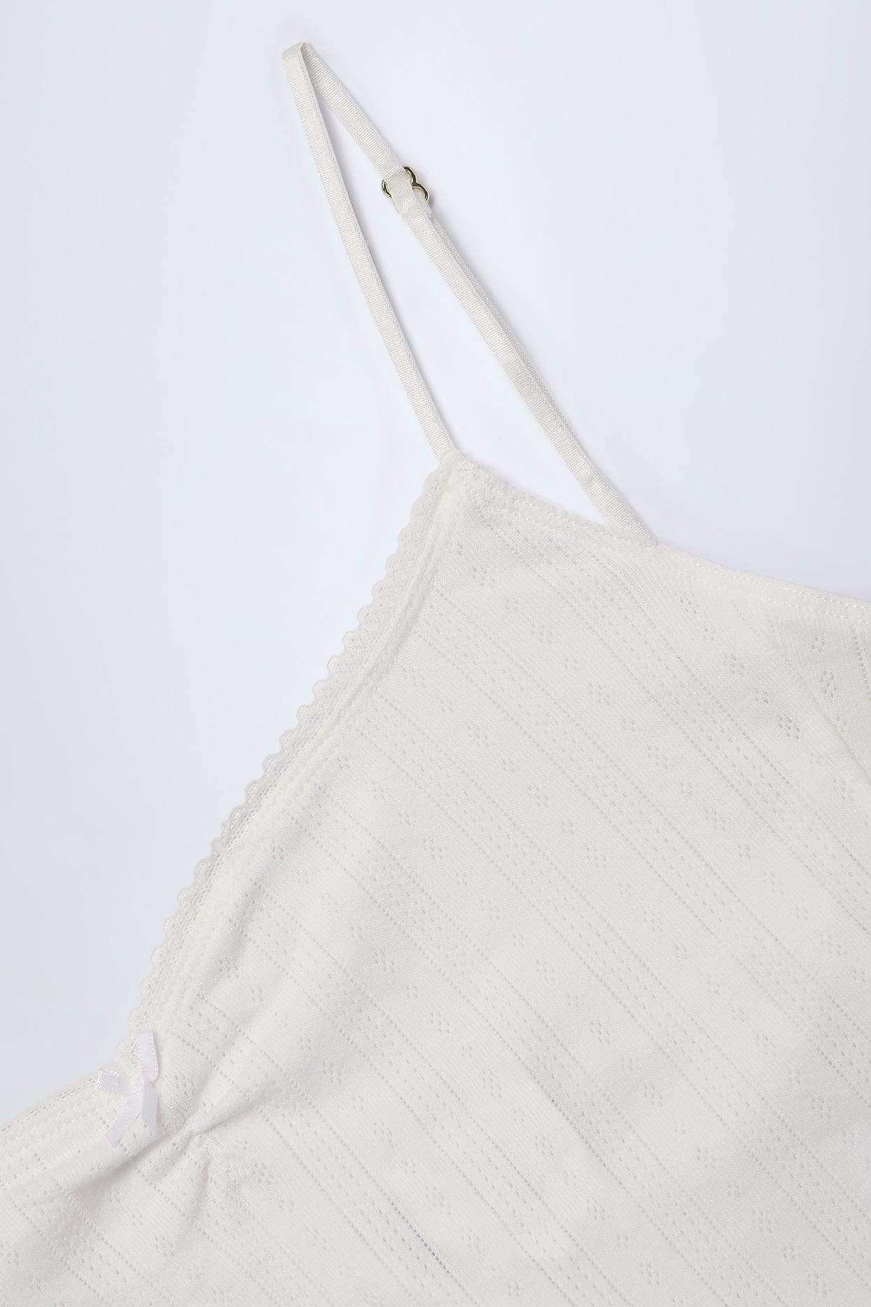 Pointelle Ruched Camisole Crop Top in White - 5