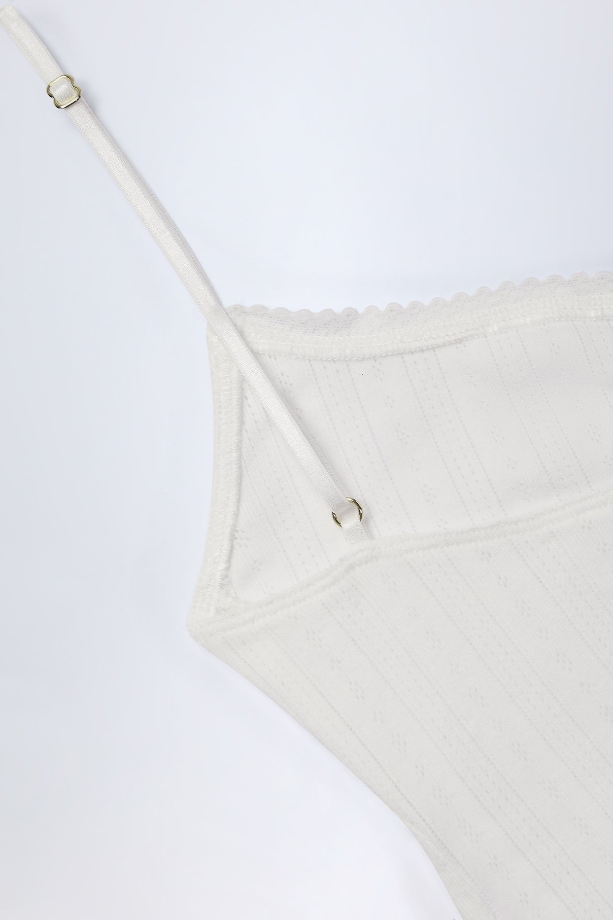 Pointelle Ruched Camisole Crop Top in White - 6