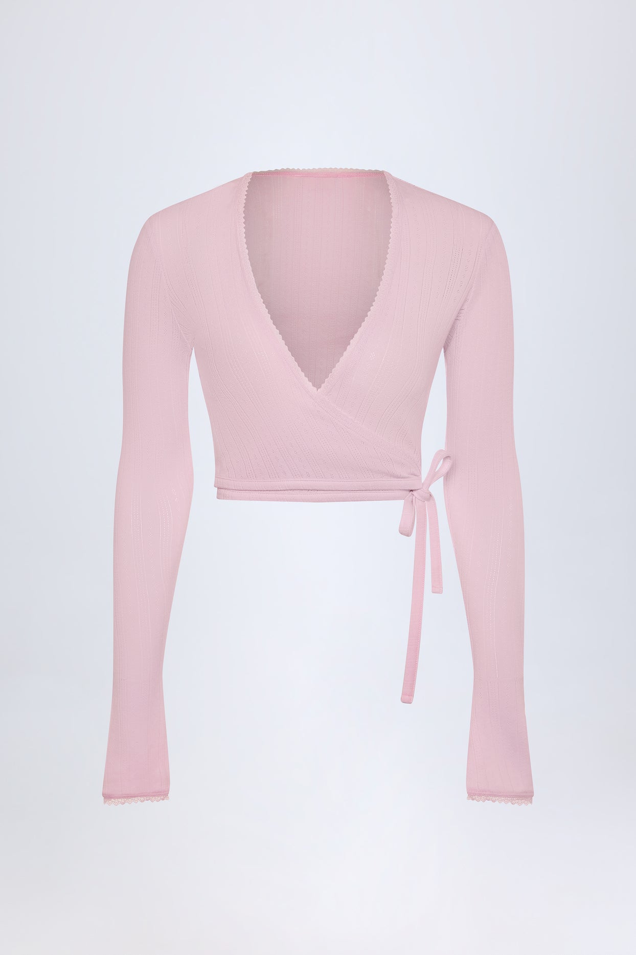 Pointelle Wrap Crop Top in Baby Pink - 3