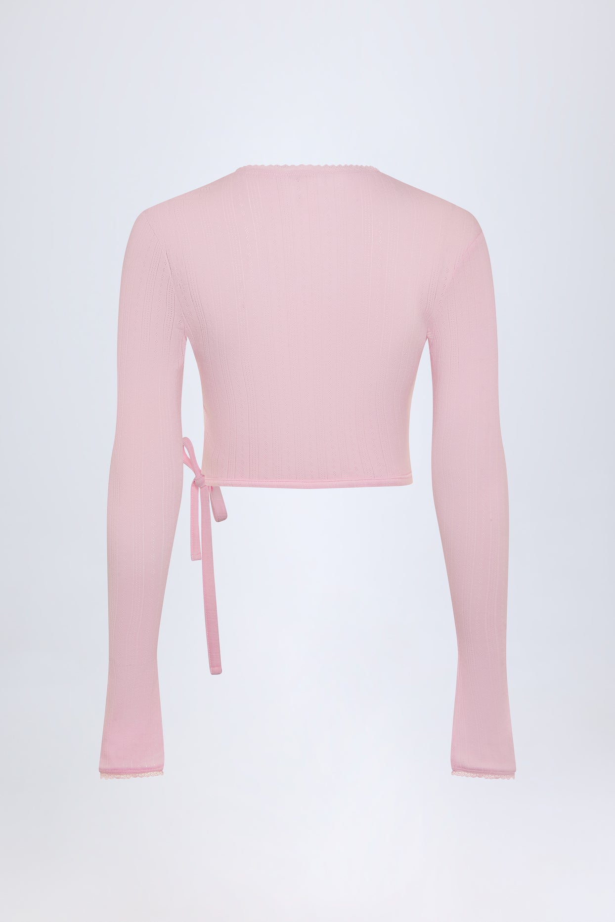 Pointelle Wrap Crop Top in Baby Pink - 4