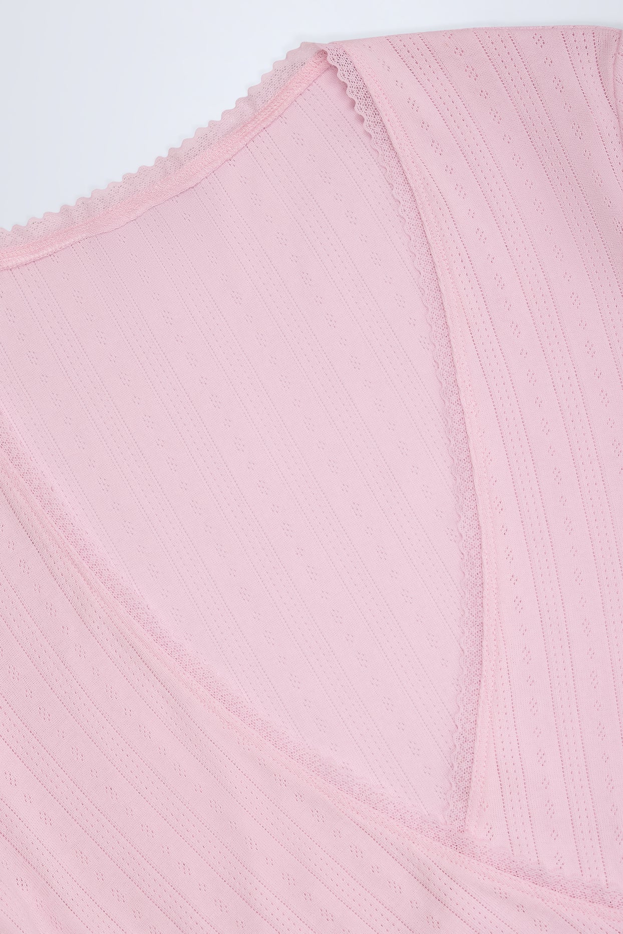 Pointelle Wrap Crop Top in Baby Pink - 6