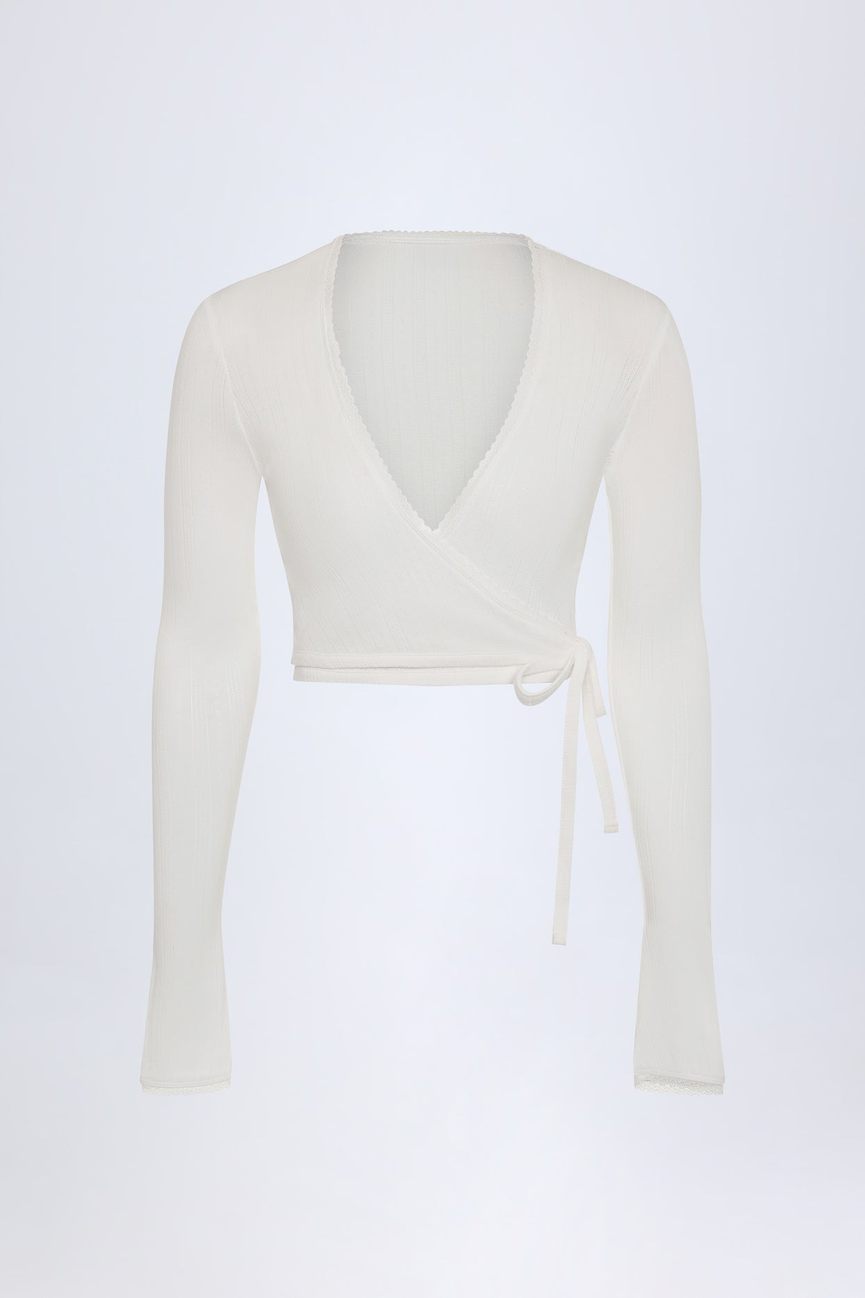 Pointelle Wrap Crop Top in White - 9