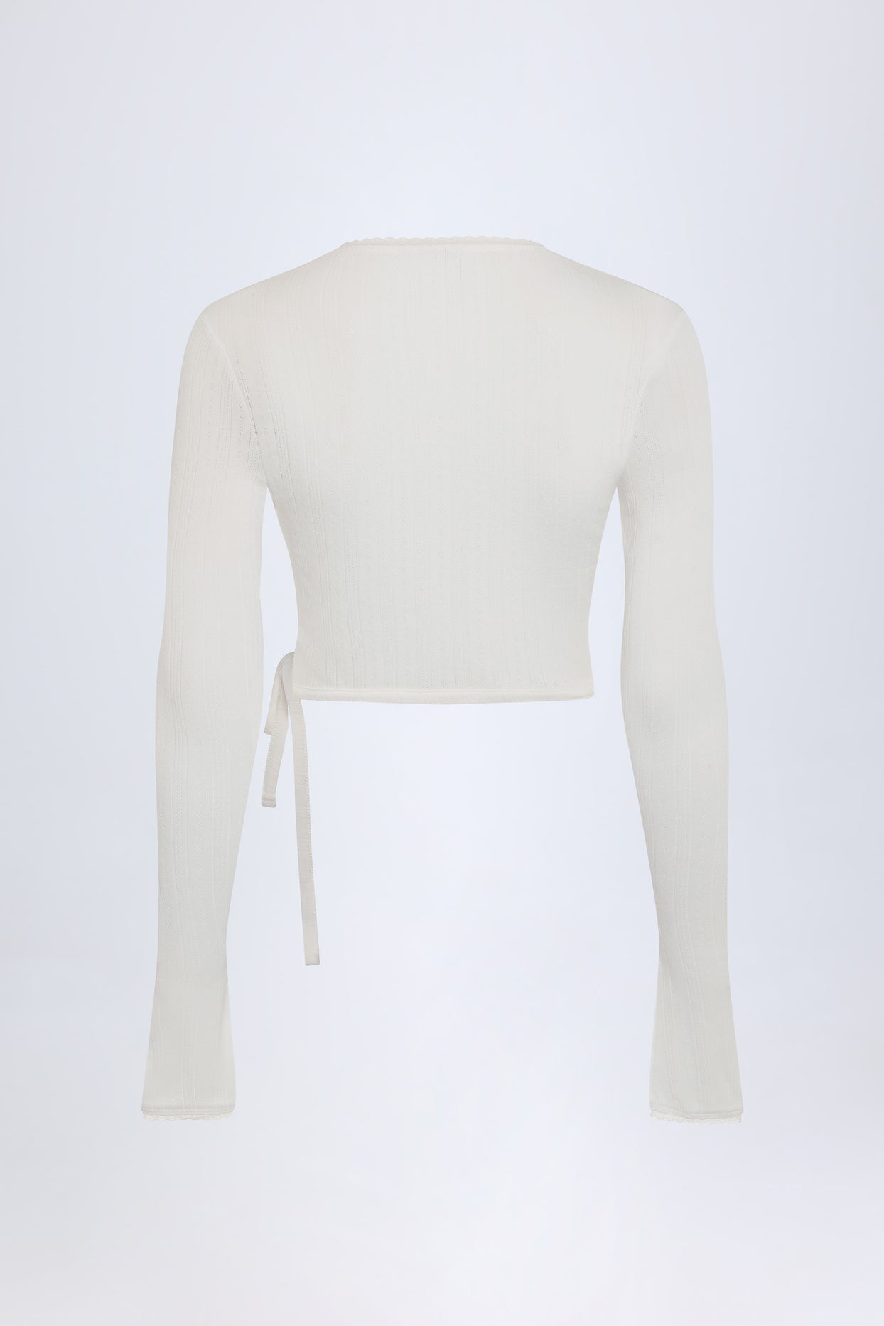 Pointelle Wrap Crop Top in White - 10