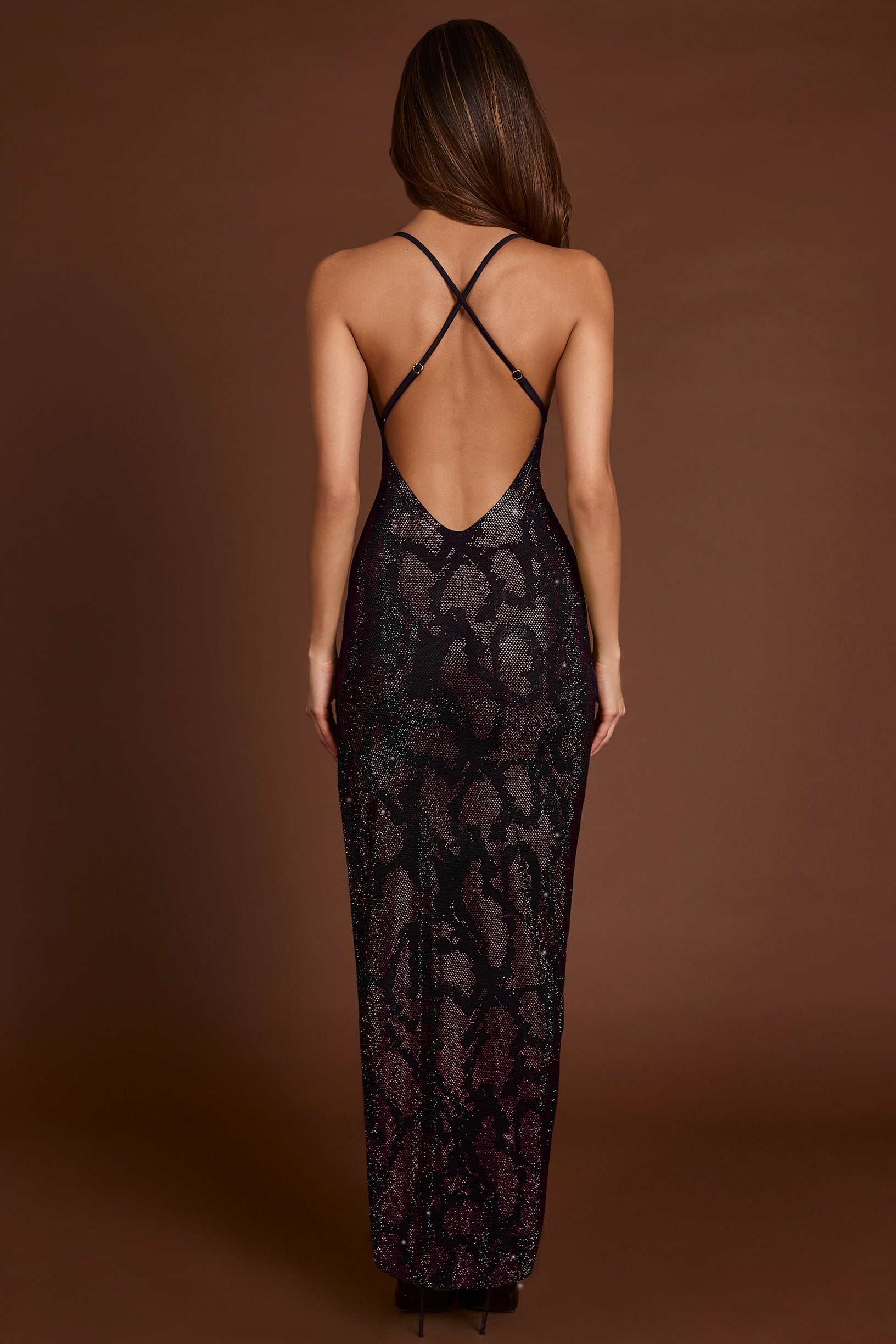 Embellished Halterneck Maxi Dress in Purple Snake - 2