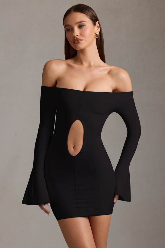 Off-Shoulder Cut-Out Mini Dress in Black