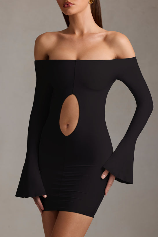 Off-Shoulder Cut-Out Mini Dress in Black