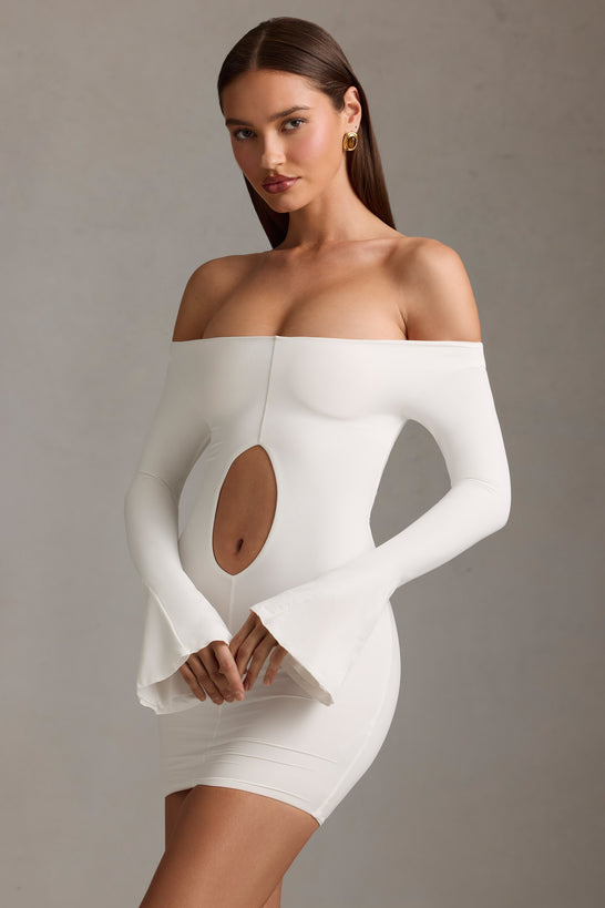 Off-Shoulder Cut-Out Mini Dress in White