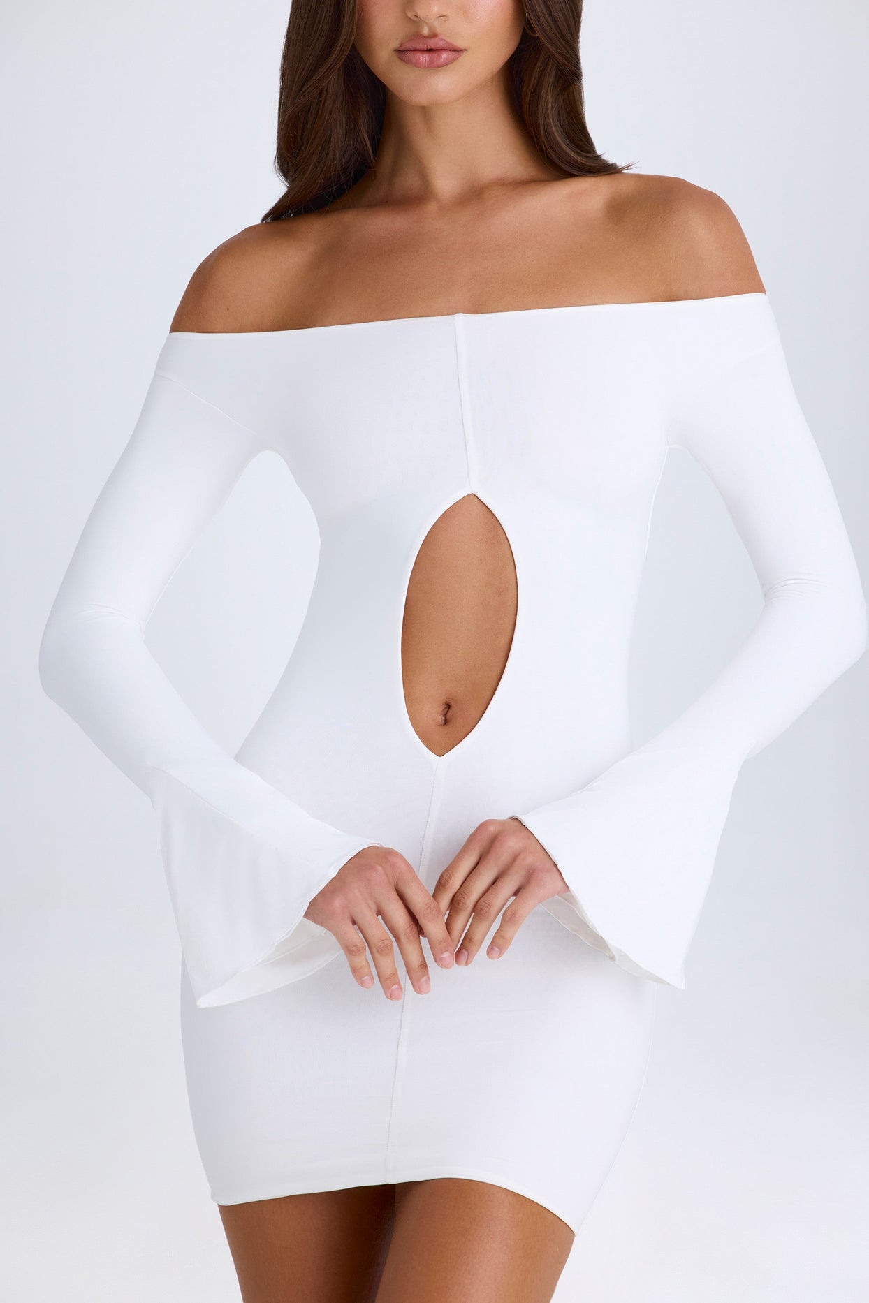 Off-Shoulder Cut-Out Mini Dress in White