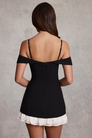 Off-Shoulder Ruffle A-Line Mini Dress in Black