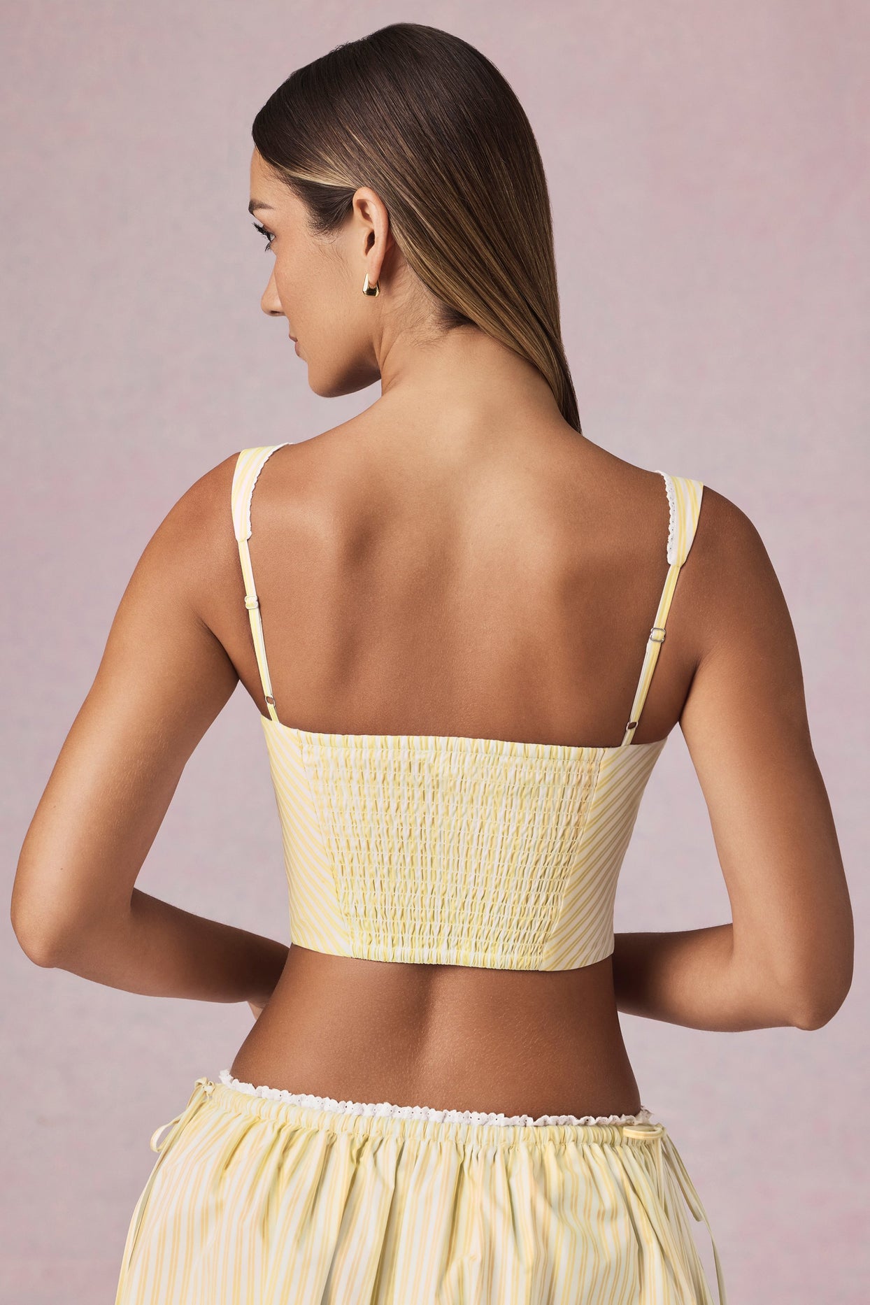 Bow-Detail Crop Top in Lemon Yellow Stripe - 3