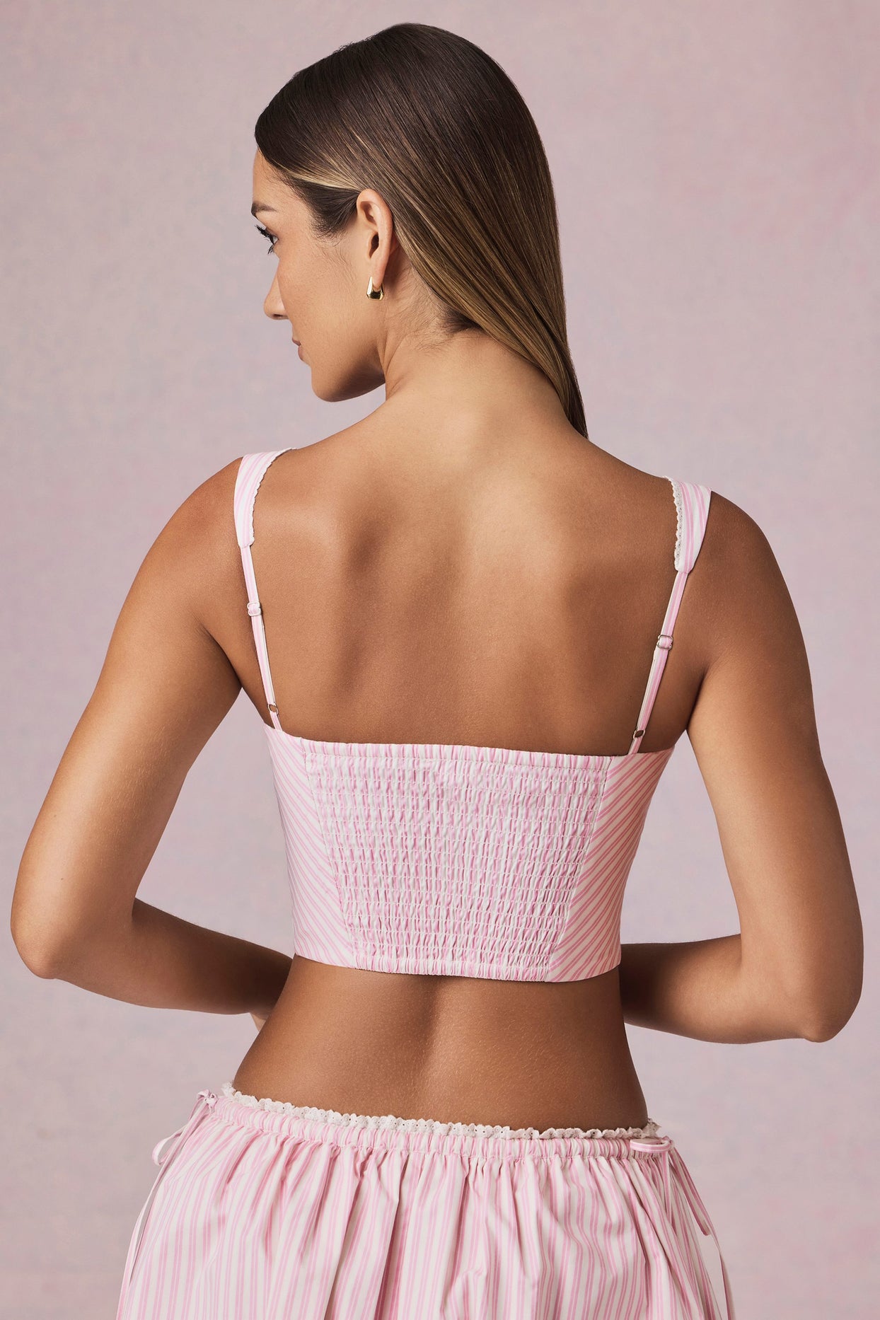 Bow-Detail Crop Top in Soft Mauve Stripe - 3