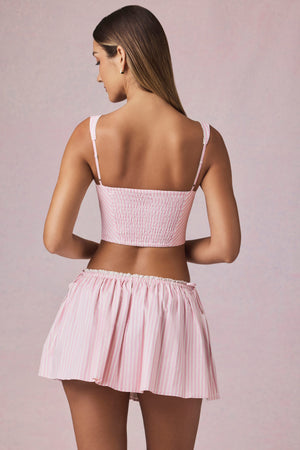 Ruched Drawstring Mini Skirt in Soft Mauve Stripe