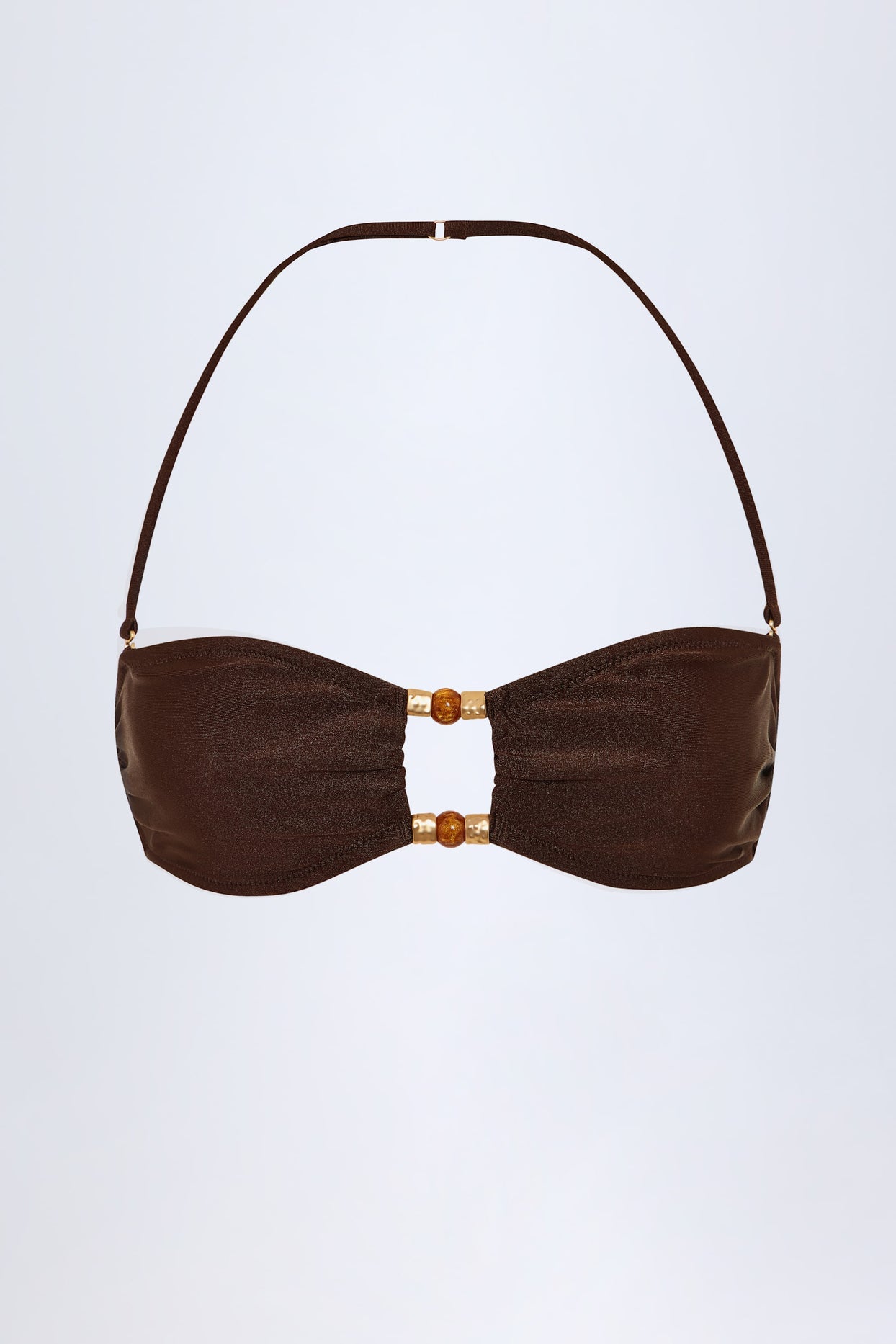 Bead-Embellished Bandeau Bikini Top in Dark Chocolate - 3