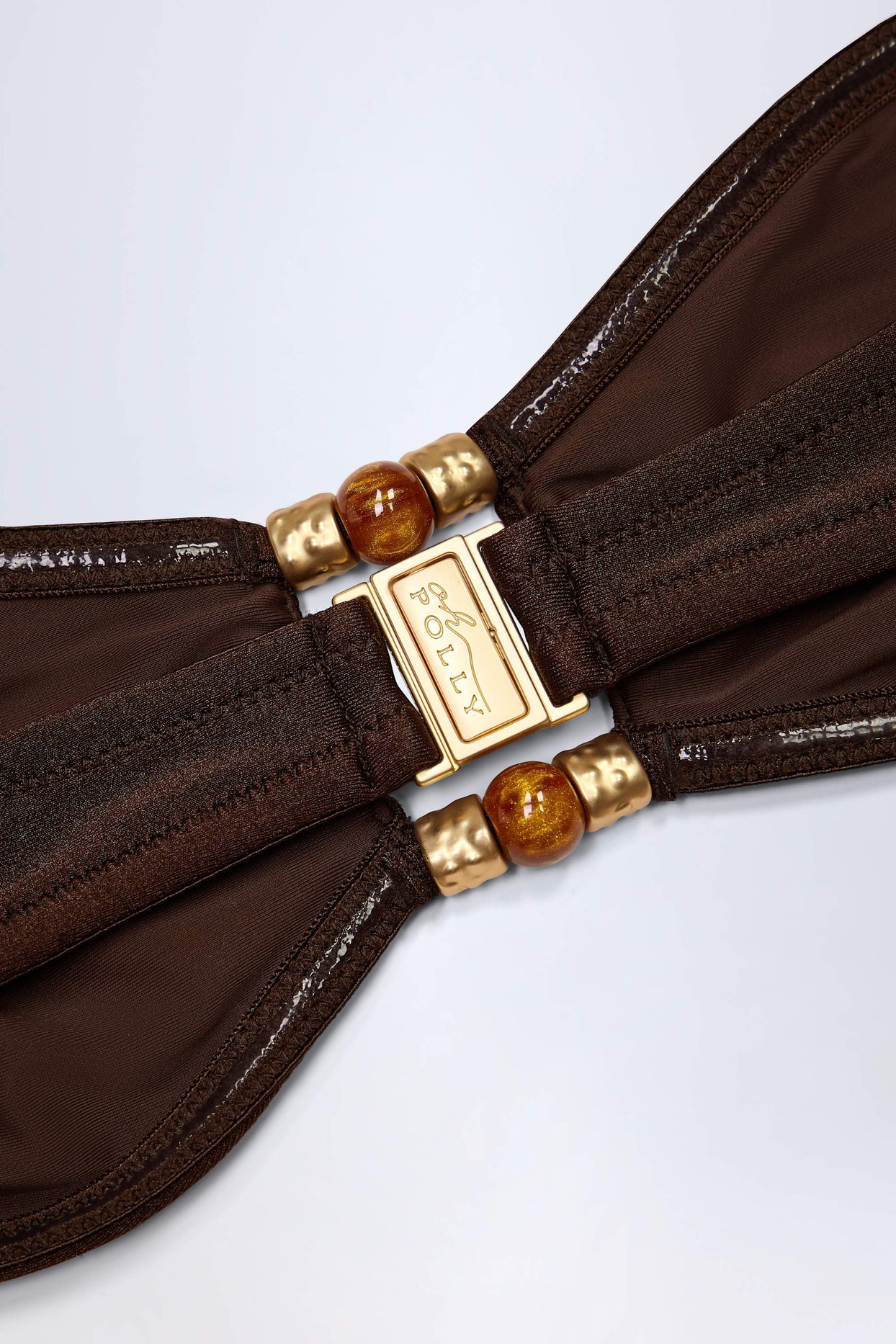 Bead-Embellished Bandeau Bikini Top in Dark Chocolate - 5