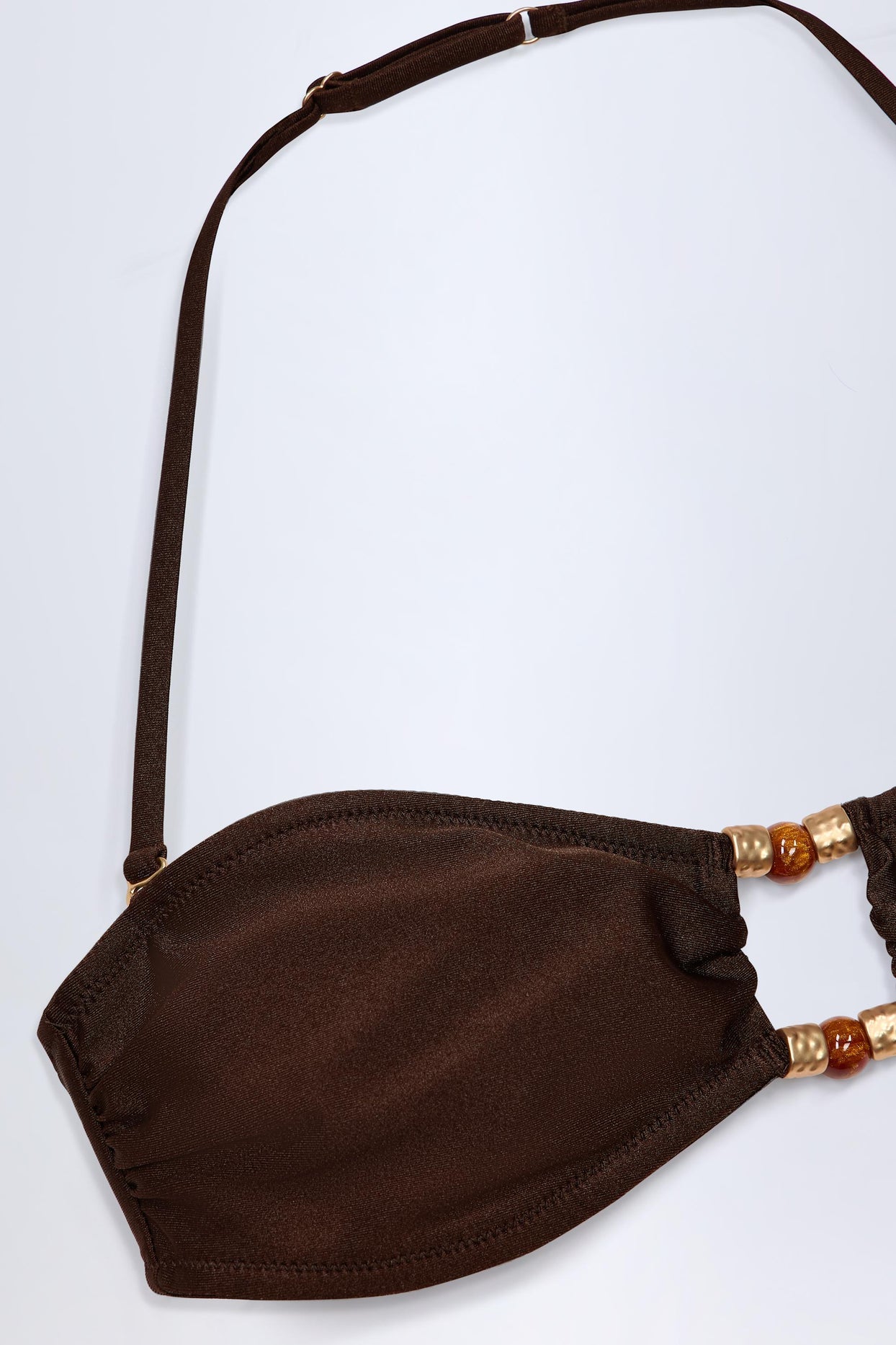 Bead-Embellished Bandeau Bikini Top in Dark Chocolate - 6