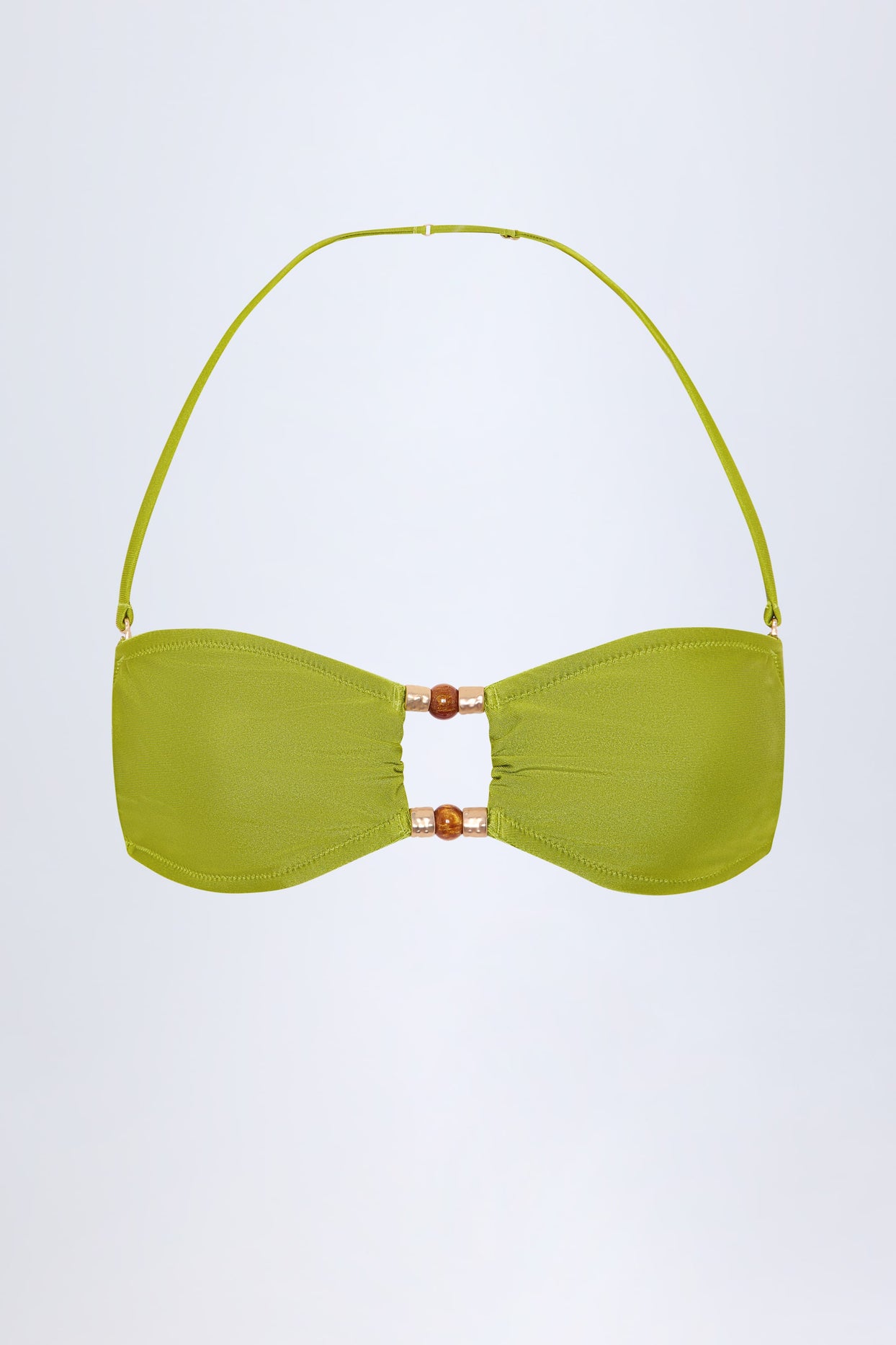 Bead-Embellished Bandeau Bikini Top in Olive Green - 3