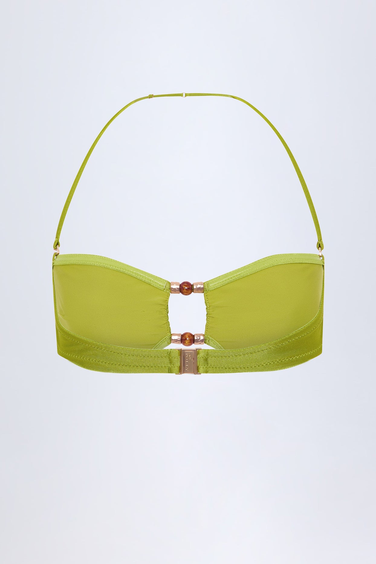Bead-Embellished Bandeau Bikini Top in Olive Green - 4